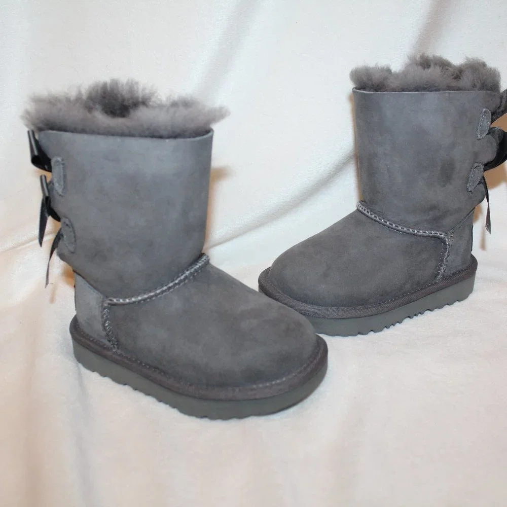 NIB UGG‎ BAILEY BOW II WATER RESISTANT SUEDE SHEARLING LINED WINTER BOOTS GRAY